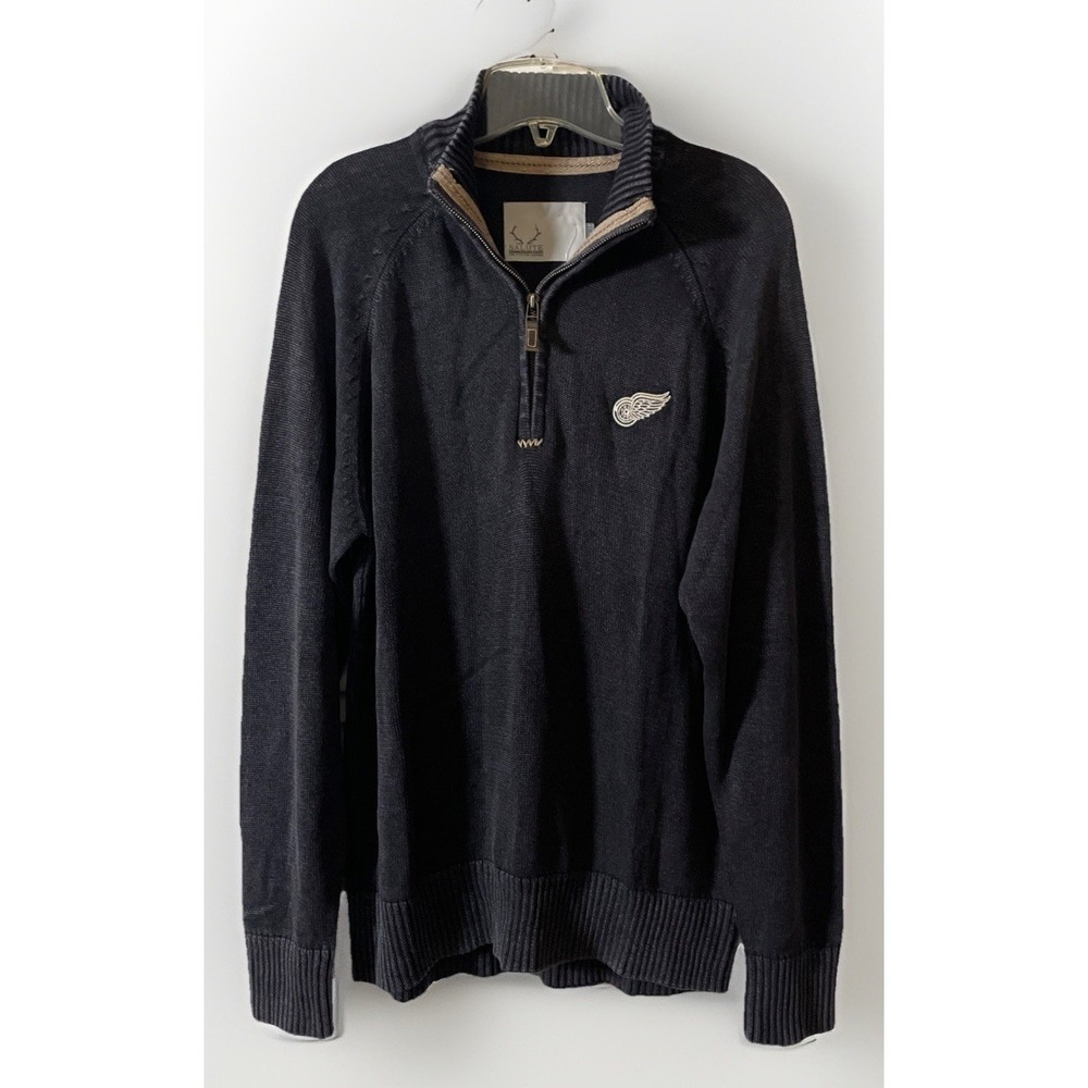 NHL Detroit Red Wings Black Knit 1/4 Zip Pullover Sweater Men's Size Small NWT